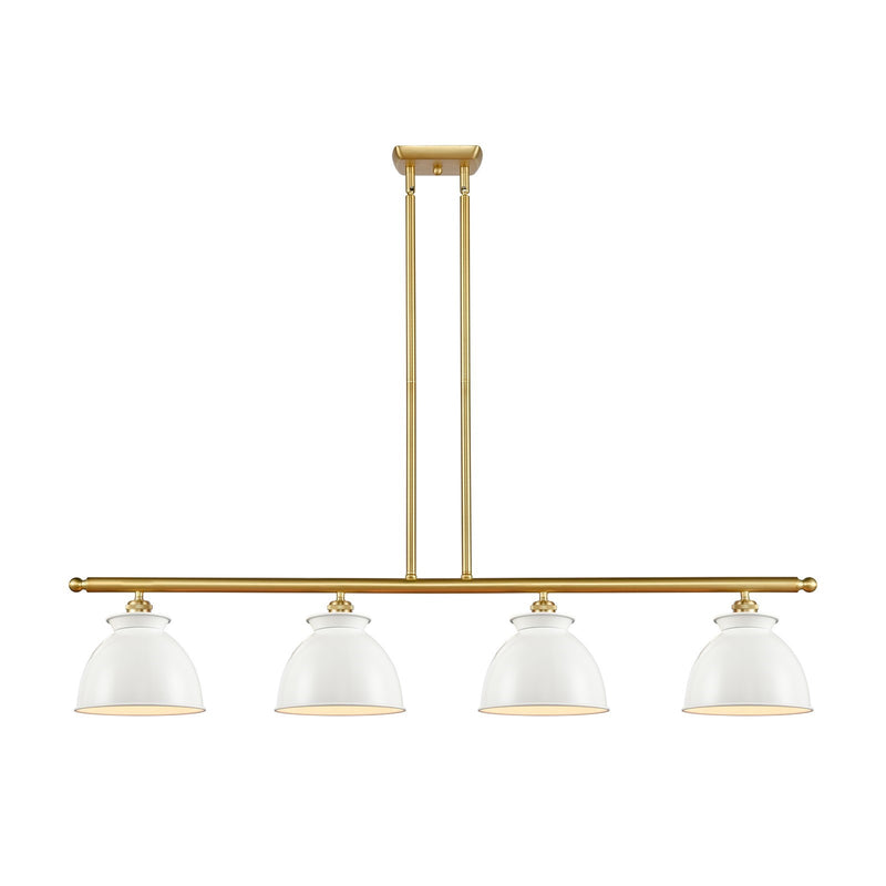 Innovations Adirondack 48in 4-Light Island Light | Industrial Farmhouse Satin Gold Steel and Glossy White Metal Shade | Model 516-4I-SG-M14-W-LED
