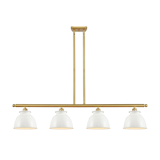 Innovations Adirondack 48in 4-Light Island Light | Industrial Farmhouse Satin Gold Steel and Glossy White Metal Shade | Model 516-4I-SG-M14-W-LED
