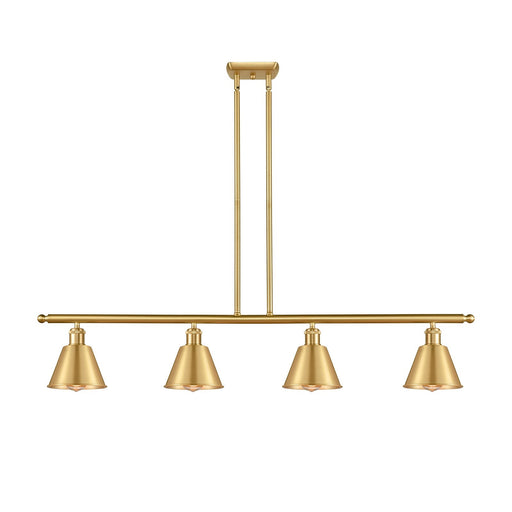 Innovations Smithfield 48in 4-Light Island Light | Industrial Farmhouse Satin Gold Steel and Cast Brass Metal Shade | Kitchen Island | Model 516-4I-SG-M8