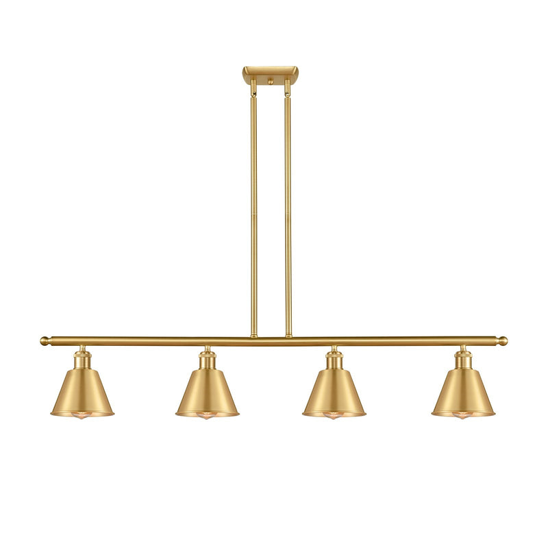Innovations Smithfield 48in 4-Light Island Light | Industrial Farmhouse Satin Gold Steel and Satin Gold Metal Shade | Kitchen | Model 516-4I-SG-M8-LED
