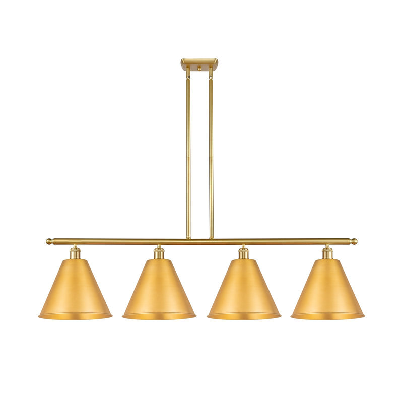 Innovations Berkshire 50in 4-Light Island Light | Industrial Farmhouse Satin Gold Steel and Cast Brass with Satin Gold | Model 516-4I-SG-MBC-12-SG-LED