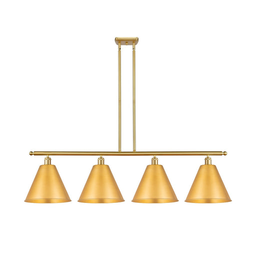 Innovations Berkshire 50in 4-Light Island Light | Industrial Farmhouse Satin Gold Steel and Cast Brass with Satin Gold | Model 516-4I-SG-MBC-12-SG-LED