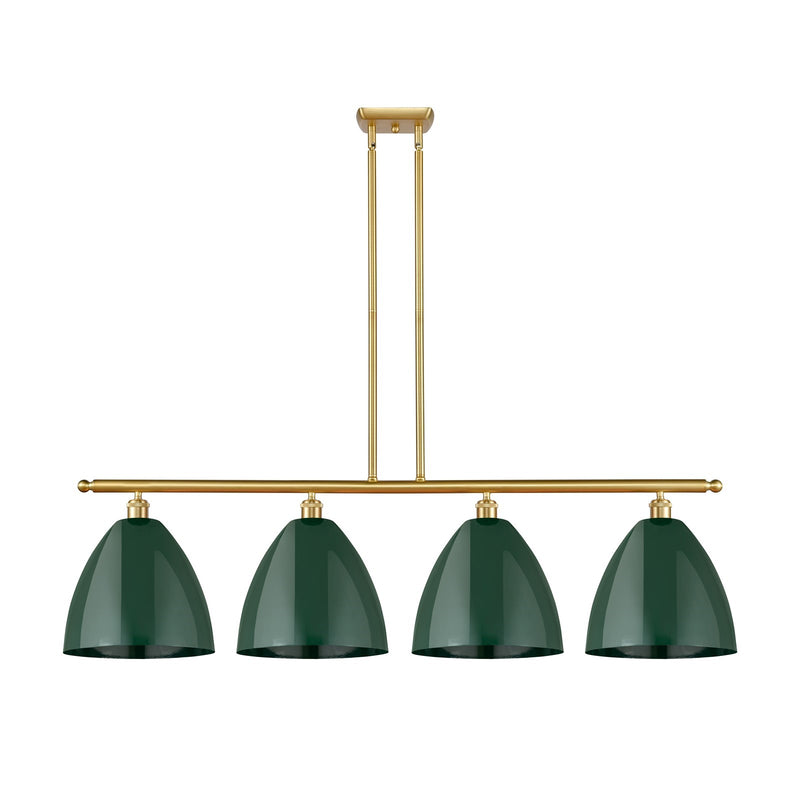 Innovations Plymouth 50in 4-Light Island Light | Industrial Farmhouse Satin Gold Steel and Matte Green Metal | Kitchen | Model 516-4I-SG-MBD-12-GR-LED