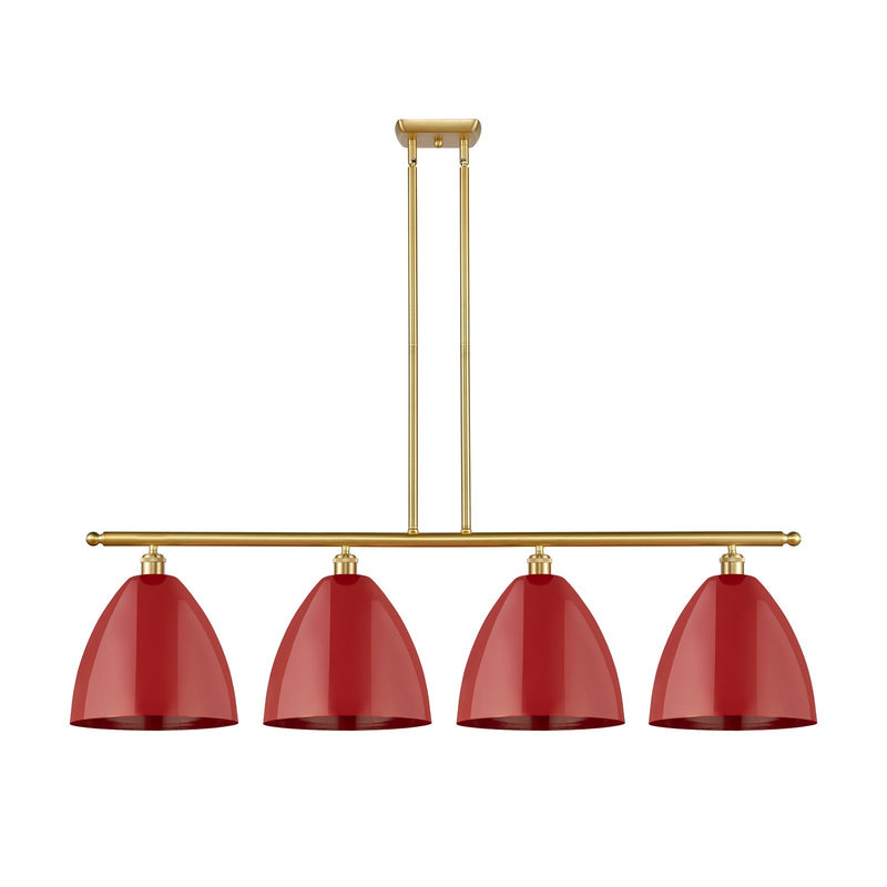 Innovations Plymouth 50.25in 4-Light Island Light | Industrial Farmhouse Satin Gold Steel and Matte Red Metal | Kitchen | Model 516-4I-SG-MBD-12-RD-LED