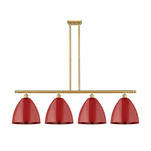 Innovations Plymouth 50.25in 4-Light Island Light | Industrial Farmhouse Satin Gold Steel and Matte Red Metal | Kitchen | Model 516-4I-SG-MBD-12-RD-LED