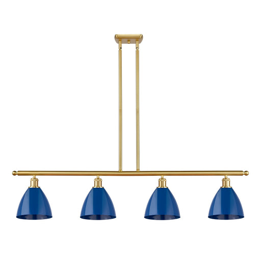 Innovations Plymouth 48in 4-Light Island Light | Industrial Farmhouse Satin Gold Steel and Matte Blue Metal Shade | Kitchen | Model 516-4I-SG-MBD-75-BL