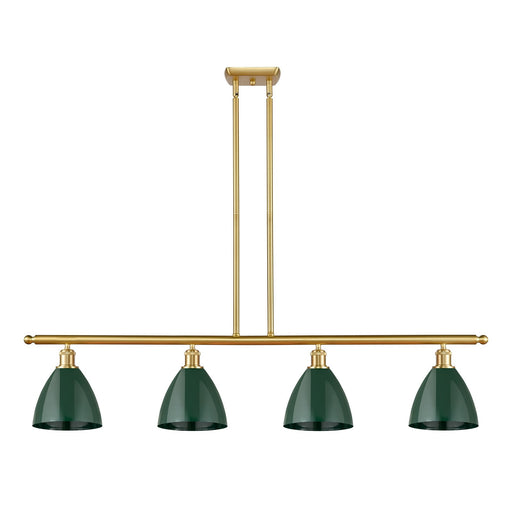 Innovations Plymouth 48in 4-Light Island Light | Industrial Farmhouse Satin Gold Steel and Matte Green Metal | Kitchen Island | Model 516-4I-SG-MBD-75-GR