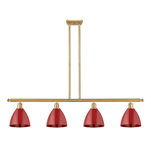 Innovations Plymouth 48in 4-Light Island Light | Industrial Satin Gold and Matte Red Metal | Kitchen Island | 48 x 10 in | Model 516-4I-SG-MBD-75-RD