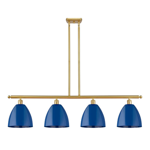 Innovations Plymouth 48in 4-Light Island Light | Industrial Farmhouse Satin Gold Steel and Matte Blue Metal Shade | Kitchen | Model 516-4I-SG-MBD-9-BL-LED