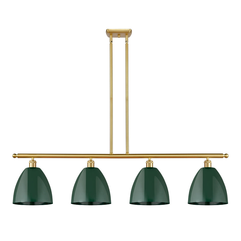 Innovations Plymouth 48in 4-Light Island Light | Industrial Farmhouse Satin Gold Steel and Matte Green Metal | Kitchen Island & | Model 516-4I-SG-MBD-9-GR