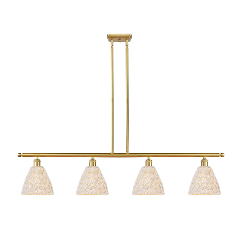 Innovations Bristol Natural 48in 4-Light Island Light | Farmhouse Satin Gold Steel and Natural Fiber Dome Shade | Kitchen | Model 516-4I-SG-NBD-75-NAT