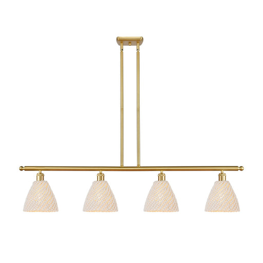Innovations Bristol Natural 48in 4-Light Island Light | Farmhouse Satin Gold Steel and Natural Fiber Dome Shade | Kitchen | Model 516-4I-SG-NBD-75-NAT
