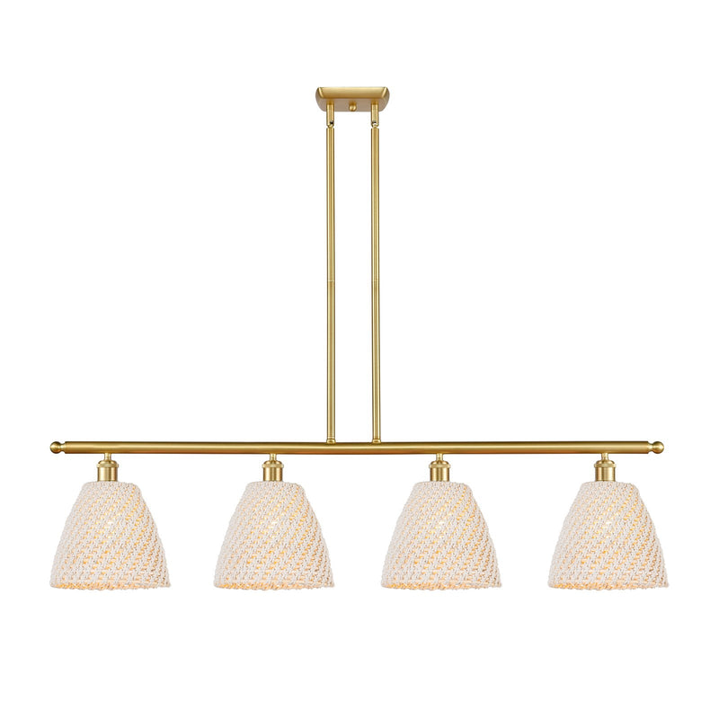 Innovations Bristol Natural 48in 4-Light Island Light | Farmhouse Satin Gold Steel and Natural Fiber Dome Shade | Kitchen | Model 516-4I-SG-NBD-9-NAT
