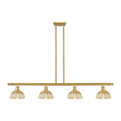Innovations Bristol Natural II 48in 4-Light Island Light | Industrial Satin Gold Steel and Natural Fiber Dome Shade | Model 516-4I-SG-NBD2-75-NAT