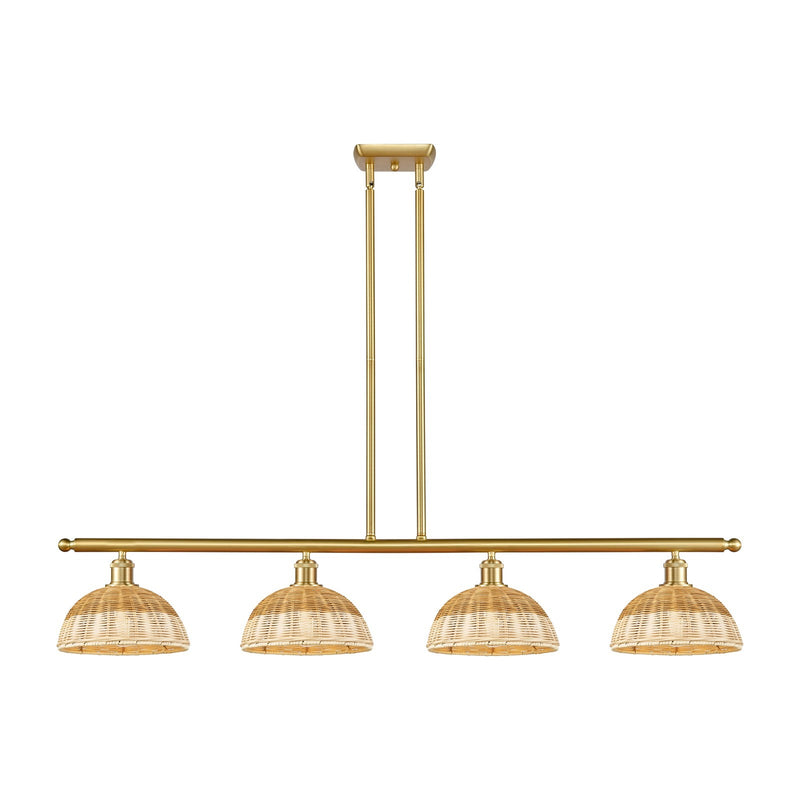Innovations Bristol Natural II 48in 4-Light Island Light | Industrial Satin Gold Steel and Cast Brass with Natural Fiber Dome | Model 516-4I-SG-NBD2-9-NAT