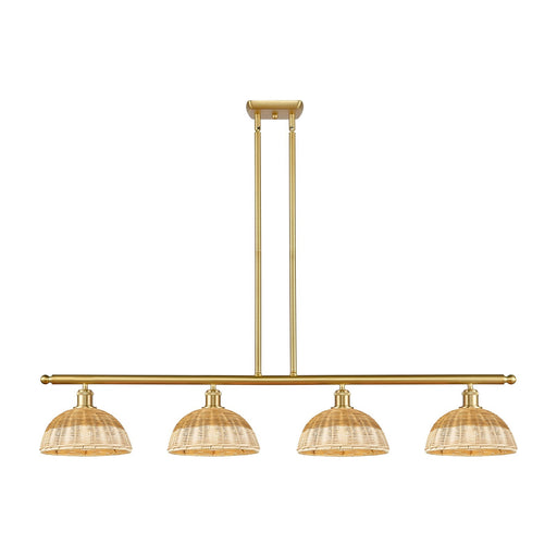 Innovations Bristol Natural II 48in 4-Light Island Light | Industrial Satin Gold Steel and Cast Brass with Natural Fiber Dome | Model 516-4I-SG-NBD2-9-NAT