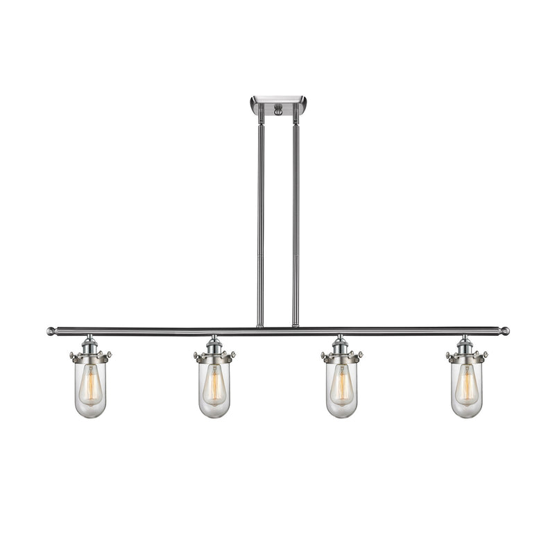 Innovations Kingsbury 48in 4-Light Island Light | Industrial Brushed Satin Nickel Steel and Clear Glass | Kitchen Island & | Model 516-4I-SN-CE231-CL