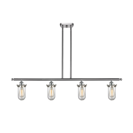Innovations Kingsbury 48in 4-Light Island Light | Industrial Brushed Satin Nickel Steel and Clear Glass | Kitchen Island & | Model 516-4I-SN-CE231-CL