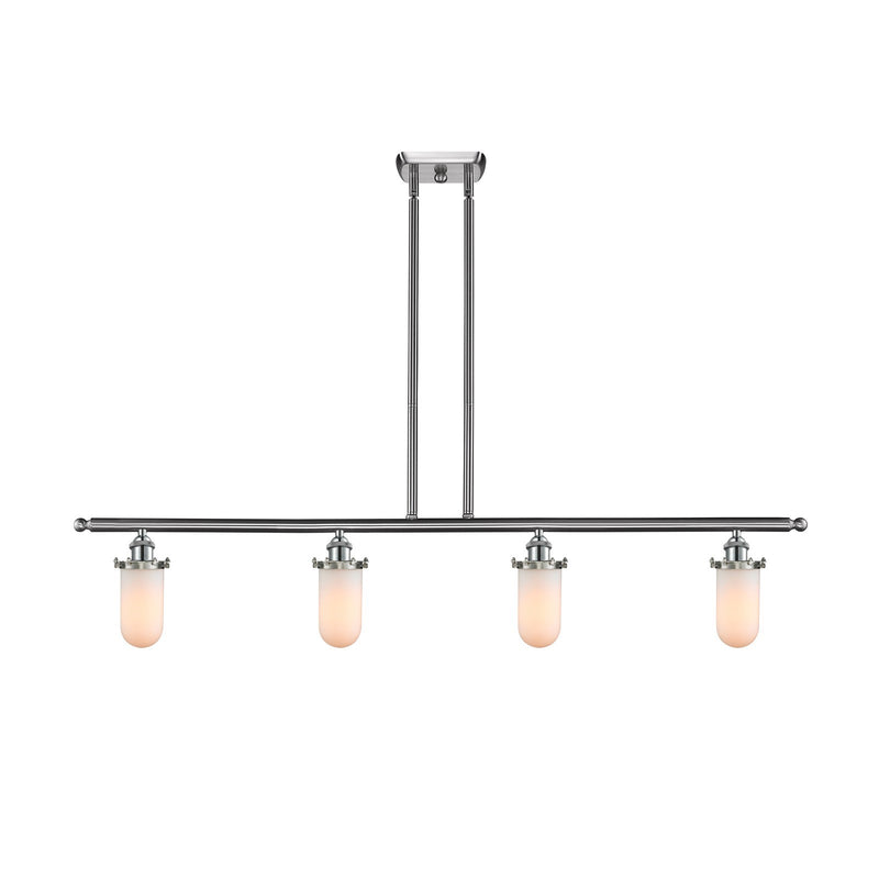 Innovations Kingsbury 48in 4-Light Island Light | Industrial Brushed Satin Nickel and Matte White Frosted Glass | Kitchen | Model 516-4I-SN-CE231-W-LED