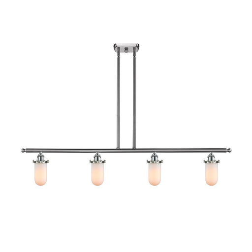 Innovations Kingsbury 48in 4-Light Island Light | Industrial Brushed Satin Nickel and Matte White Frosted Glass | Kitchen | Model 516-4I-SN-CE231-W-LED