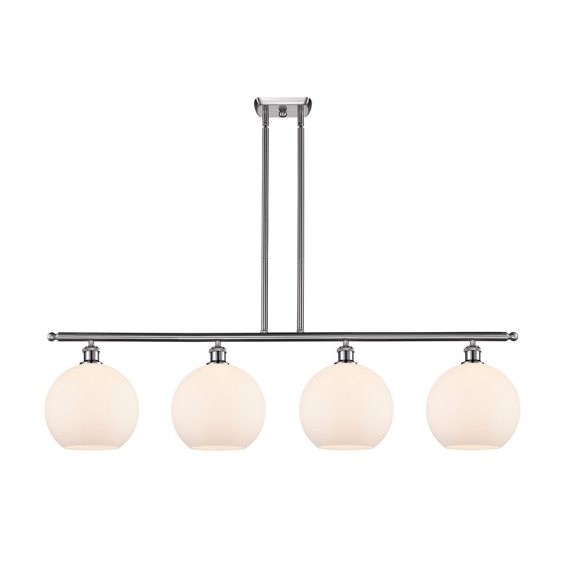 Innovations Athens 48in 4-Light Island Light | Industrial Brushed Satin Nickel and Matte White Glass | Kitchen Island & Dining | Model 516-4I-SN-G121-10