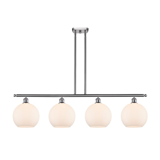 Innovations Athens 48in 4-Light Island Light | Industrial Brushed Satin Nickel and Matte White Glass | Kitchen Island & Dining | Model 516-4I-SN-G121-10
