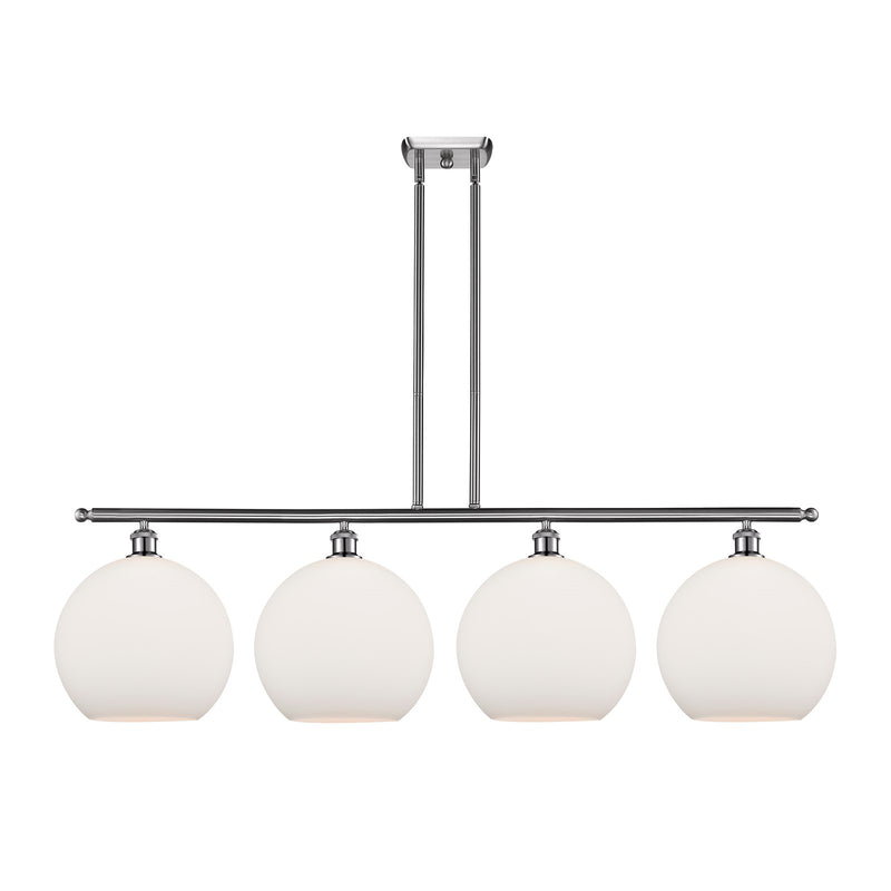 Innovations Athens 50in 4-Light Island Light | Industrial Brushed Satin Nickel and Matte White Glass | Kitchen Island & Dining | Model 516-4I-SN-G121-12