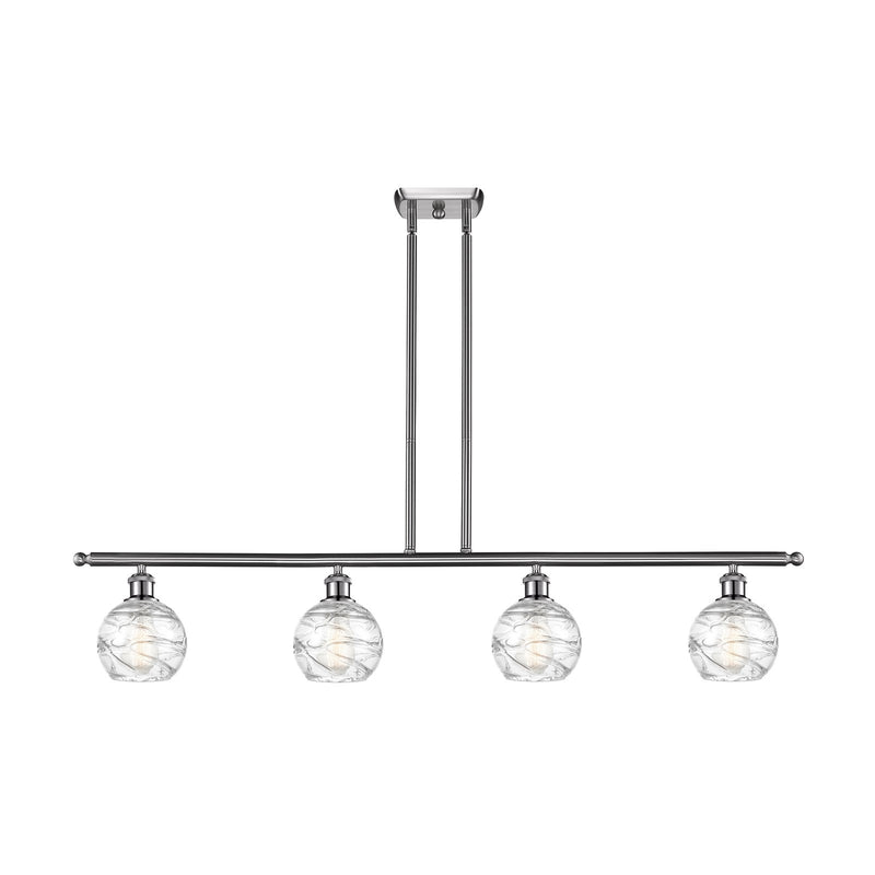 Innovations Athens Deco Swirl 48in 4-Light Island Light | Industrial Brushed Satin Nickel and Clear Deco Swirl Glass | Kitchen | Model 516-4I-SN-G1213-6CL