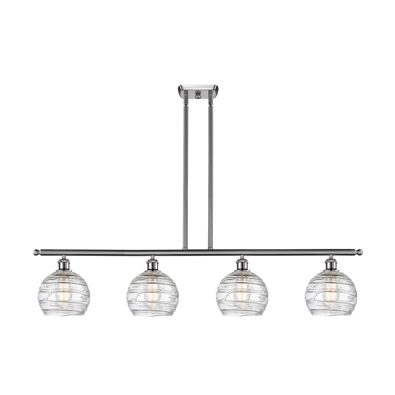 Innovations Athens Deco Swirl 48in 4-Light Island Light | Industrial Brushed Satin Nickel and Clear Deco Swirl Glass | Kitchen | Model 516-4I-SN-G1213-8CL
