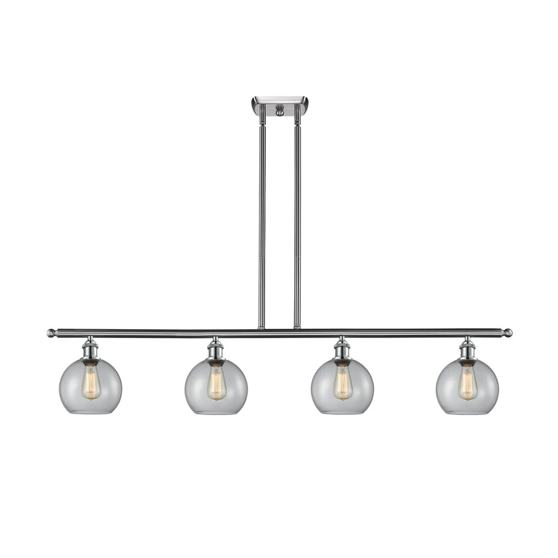 Innovations Athens 50in 4-Light Island Light | Industrial Brushed Satin Nickel Steel and Clear Glass | Kitchen Island & Dining | Model 516-4I-SN-G122-12