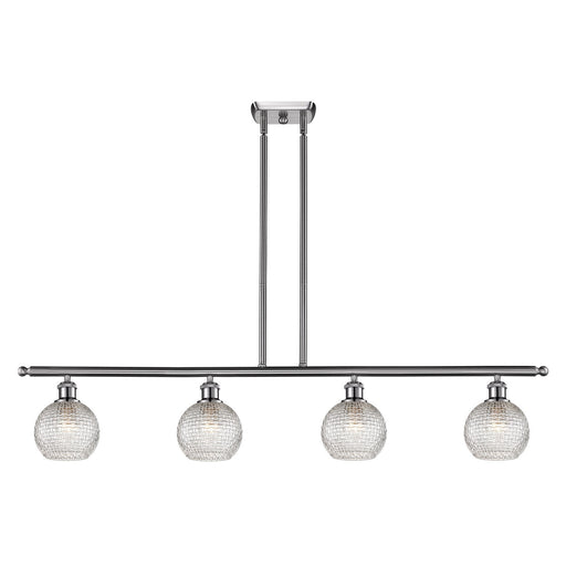 Innovations Athens 48in 4-Light Island Light | Modern Farmhouse Brushed Satin Nickel and Clear Basket Weave Glass | Kitchen | Model 516-4I-SN-G122C-6CL