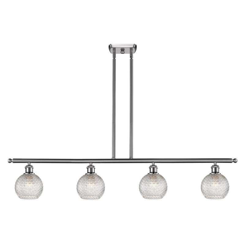 Innovations Athens 48in 4-Light Island Light | Modern Farmhouse Brushed Satin Nickel and Clear Basket Weave Glass | Kitchen | Model 516-4I-SN-G122C-6CL