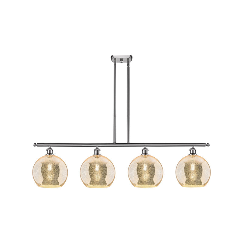 Innovations Athens 48in 4-Light Island Light | Industrial Brushed Satin Nickel Steel and Mercury Glass | Kitchen Island & Dining | Model 516-4I-SN-G128-10