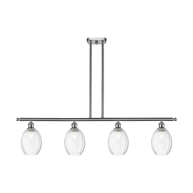 Innovations Preston Bulb 48in 4-Light Island Light | Industrial Brushed Satin Nickel Steel and Clear Glass | Kitchen Island & | Model 516-4I-SN-G459-6CL
