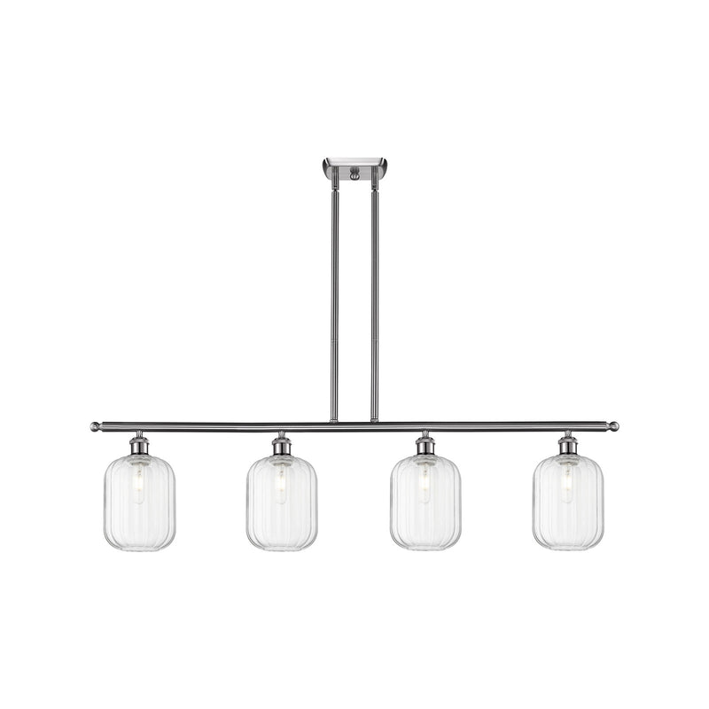 Innovations Preston 48in 4-Light Island Light | Industrial Brushed Satin Nickel Steel and Clear Glass | Kitchen Island & Dining | Model 516-4I-SN-G460-7CL