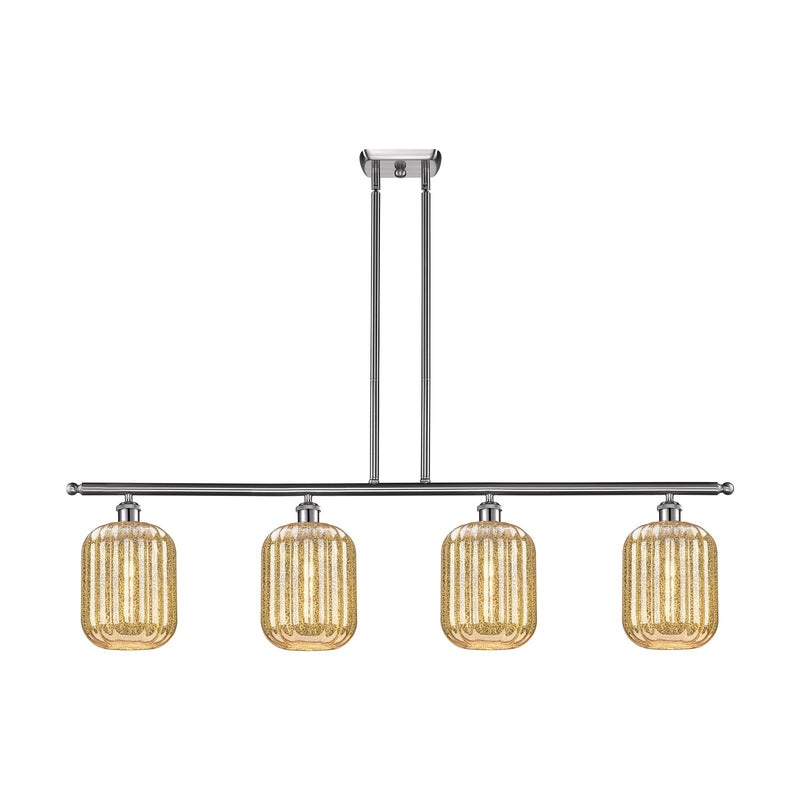 Innovations Preston Cylinder 48in 4-Light Island Light | Industrial Brushed Satin Nickel Steel and Mercury Glass | Kitchen | Model 516-4I-SN-G460-7ME