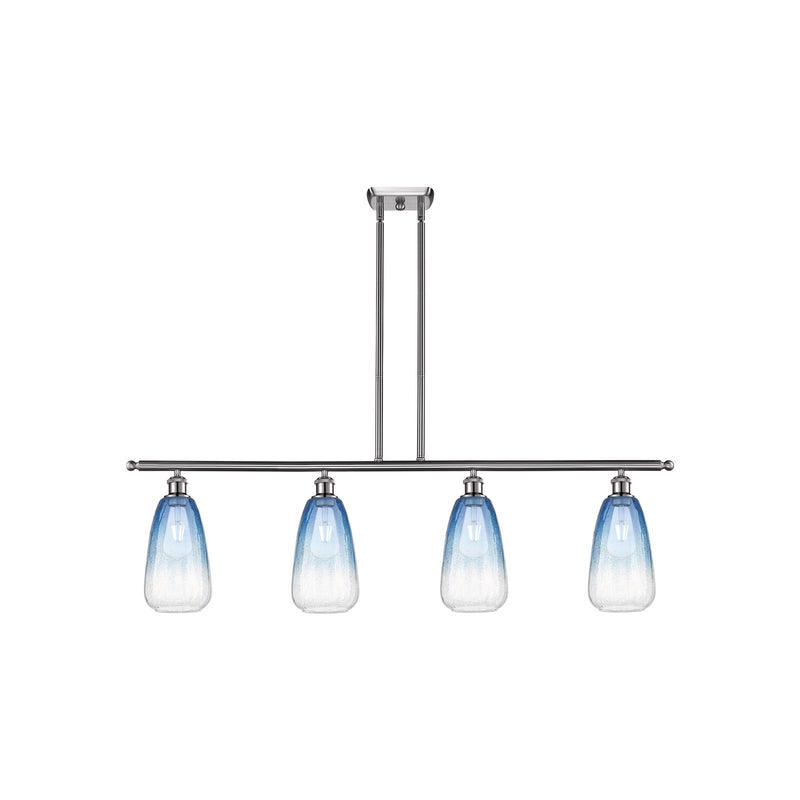 Innovations Brookhaven Almond 48in 4-Light Island Light | Industrial Brushed Satin Nickel Steel and Sapphire Blue Glass | Model 516-4I-SN-G480-6SB