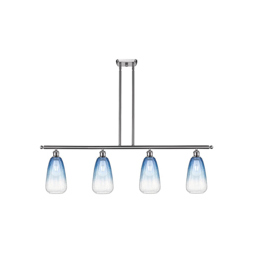 Innovations Brookhaven Almond 48in 4-Light Island Light | Industrial Brushed Satin Nickel Steel and Sapphire Blue Glass | Model 516-4I-SN-G480-6SB