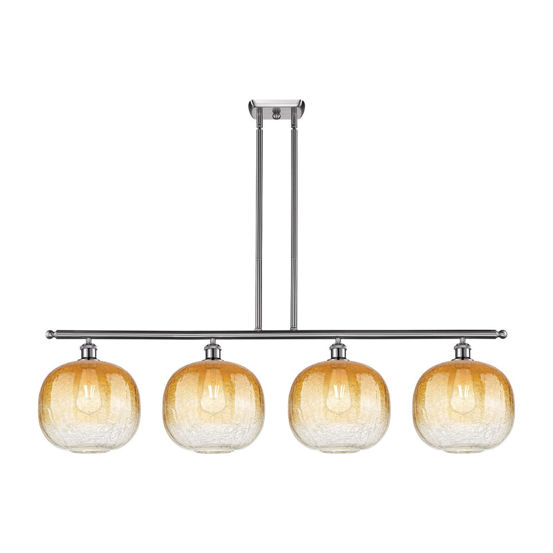 Innovations Brookhaven Sphere 49in 4-Light Island Light | Industrial Brushed Satin Nickel and Amber Glass | Kitchen Island & | Model 516-4I-SN-G481-10AM