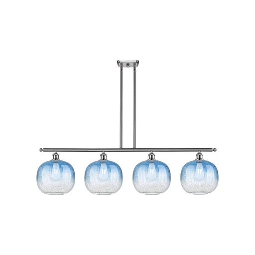 Innovations Brookhaven Sphere 49in 4-Light Island Light | Industrial Brushed Satin Nickel and Sapphire Blue Glass | Kitchen | Model 516-4I-SN-G481-10SB