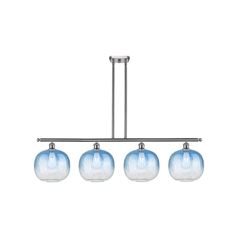 Innovations Brookhaven Sphere 49in 4-Light Island Light | Industrial Brushed Satin Nickel and Sapphire Blue Glass | Kitchen | Model 516-4I-SN-G481-10SB