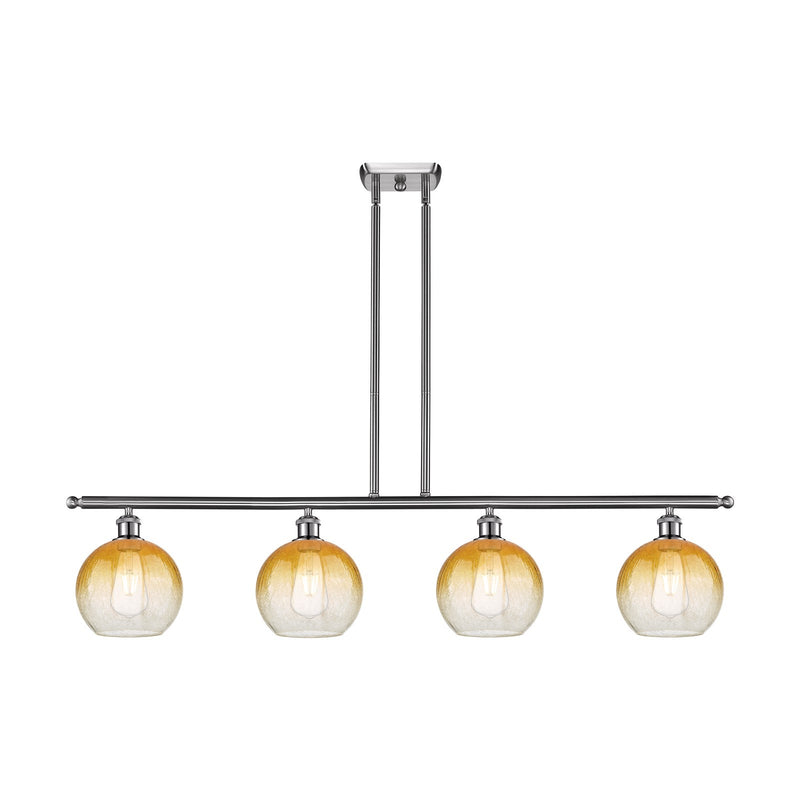Innovations Brookhaven Globe 48in 4-Light Island Light | Industrial Brushed Satin Nickel and Amber Glass | Kitchen Island & | Model 516-4I-SN-G483-8AM