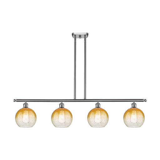 Innovations Brookhaven Globe 48in 4-Light Island Light | Industrial Brushed Satin Nickel and Amber Glass | Kitchen Island & | Model 516-4I-SN-G483-8AM