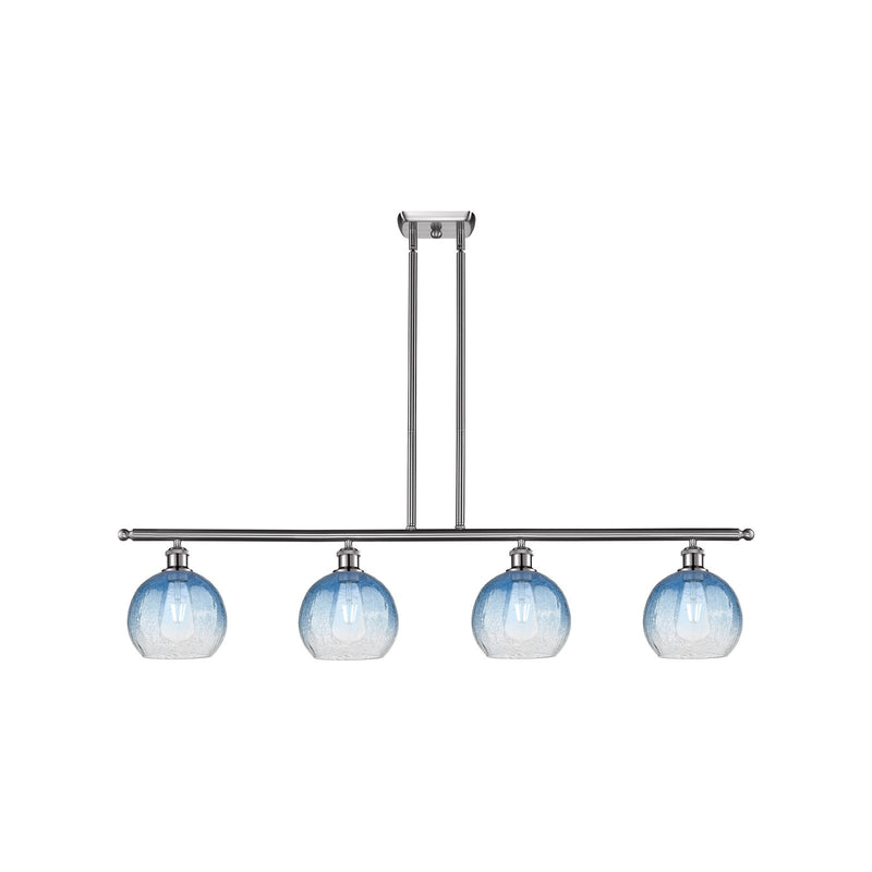 Innovations Brookhaven Globe 48in 4-Light Island Light | Industrial Brushed Satin Nickel Steel and Sapphire Blue Glass | Model 516-4I-SN-G483-8SB