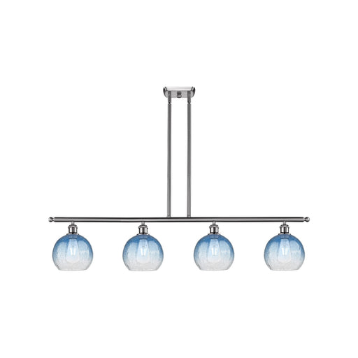 Innovations Brookhaven Globe 48in 4-Light Island Light | Industrial Brushed Satin Nickel Steel and Sapphire Blue Glass | Model 516-4I-SN-G483-8SB