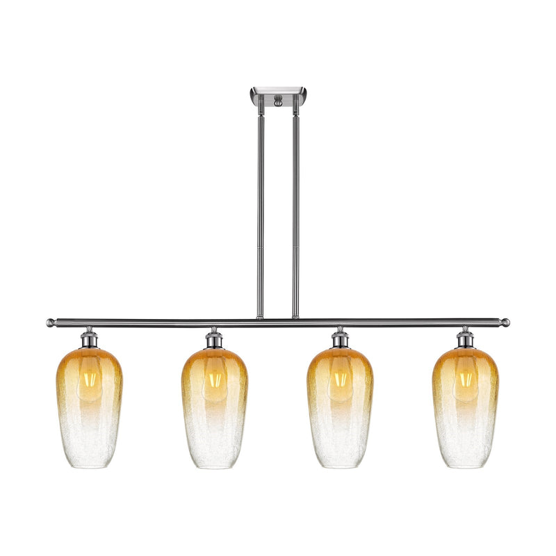 Innovations Brookhaven Flute 48in 4-Light Island Light | Industrial Brushed Satin Nickel Steel and Amber Glass | Kitchen Island | Model 516-4I-SN-G484-7AM