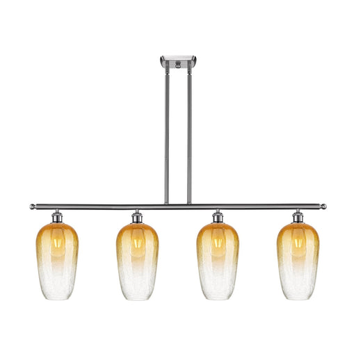 Innovations Brookhaven Flute 48in 4-Light Island Light | Industrial Brushed Satin Nickel Steel and Amber Glass | Kitchen Island | Model 516-4I-SN-G484-7AM
