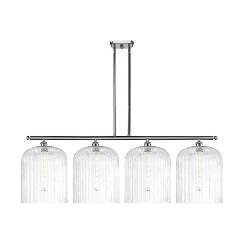 Innovations Bridal Veil 48in 4-Light Island Light | Art Nouveau Brushed Satin Nickel and Clear Ribbed Glass | Kitchen Island & | Model 516-4I-SN-G559-12CL