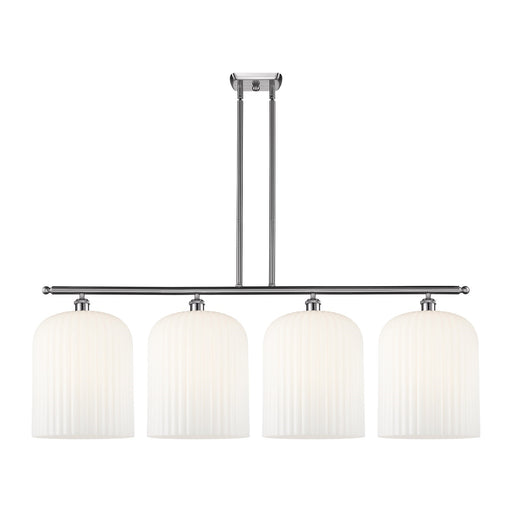 Innovations Bridal Veil 48in 4-Light Island Light | Art Nouveau Brushed Satin Nickel and Gloss White Ribbed Glass | Kitchen | Model 516-4I-SN-G559-12GWH
