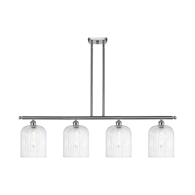 Innovations Bridal Veil 48in 4-Light Island Light | Art Nouveau Brushed Satin Nickel Steel and Seedy Ribbed Glass | Kitchen | Model 516-4I-SN-G559-8SDY